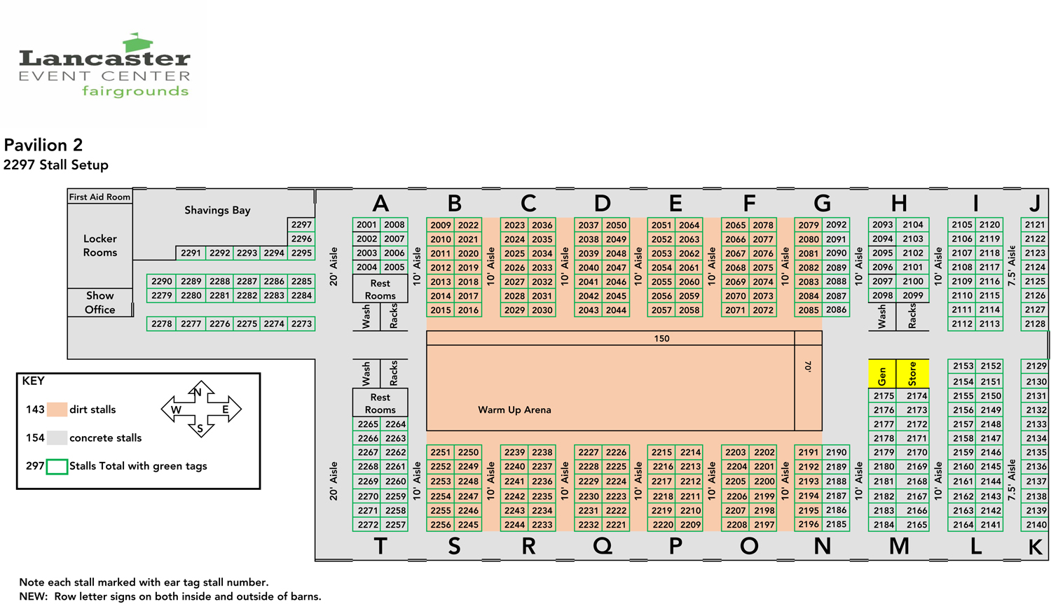 Pavilion 2 Stall Chart with 297 stalls with warm up arena