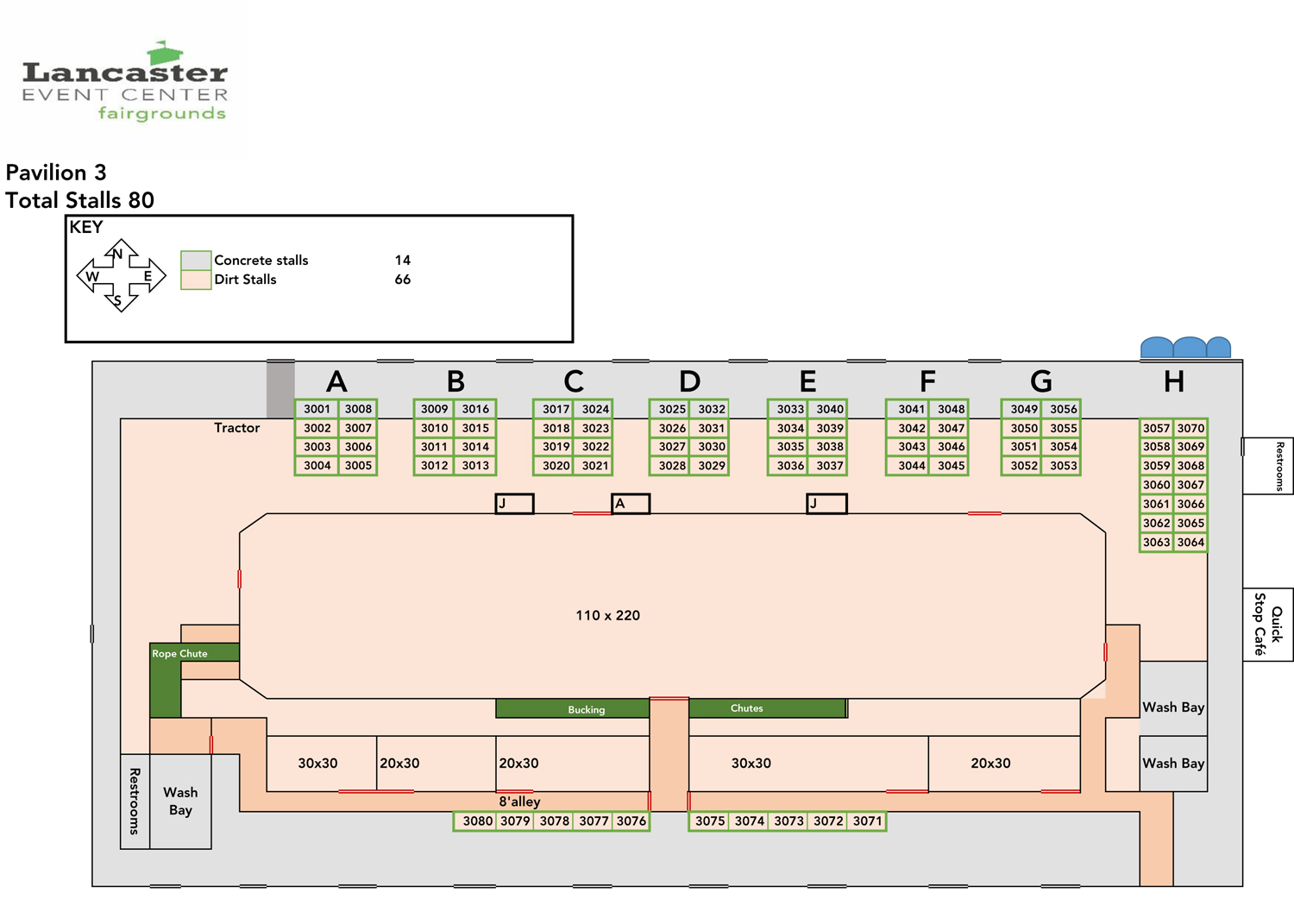 Pavilion 3 Stall Chart with 80 stalls